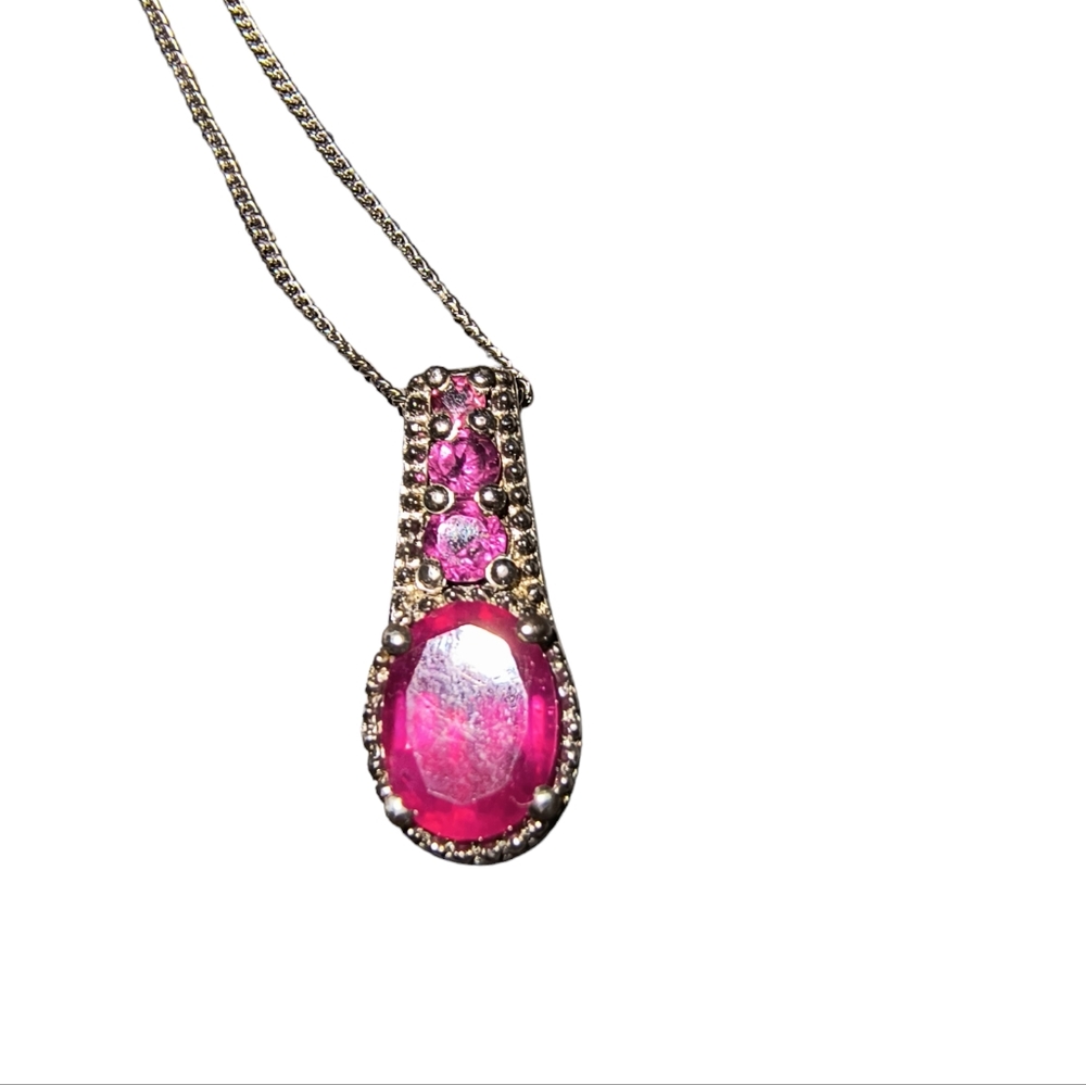 Vintage Chuck Clemency Ruby, Garnet & Sterling Silver Pendant Necklace